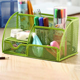Maxbell Mesh Pen Holder Multipurpose Sturdy 6 Compartments for Office Classroom Pens green