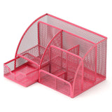 Maxbell Mesh Pen Holder Multipurpose Sturdy 6 Compartments for Office Classroom Pens rose red