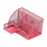 Maxbell Mesh Pen Holder Multipurpose Sturdy 6 Compartments for Office Classroom Pens rose red