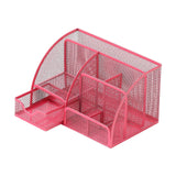 Maxbell Mesh Pen Holder Multipurpose Sturdy 6 Compartments for Office Classroom Pens rose red
