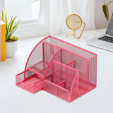 Maxbell Mesh Pen Holder Multipurpose Sturdy 6 Compartments for Office Classroom Pens rose red