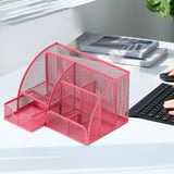 Maxbell Mesh Pen Holder Multipurpose Sturdy 6 Compartments for Office Classroom Pens rose red