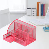 Maxbell Mesh Pen Holder Multipurpose Sturdy 6 Compartments for Office Classroom Pens rose red