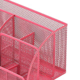 Maxbell Mesh Pen Holder Multipurpose Sturdy 6 Compartments for Office Classroom Pens rose red