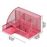 Maxbell Mesh Pen Holder Multipurpose Sturdy 6 Compartments for Office Classroom Pens rose red