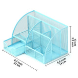 Maxbell Mesh Pen Holder Desk Tidy Wiremesh Desk Organiser for Office School Staplers blue