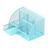 Maxbell Mesh Pen Holder Desk Tidy Wiremesh Desk Organiser for Office School Staplers blue