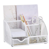 Maxbell Mesh Pen Holder Desk Tidy Wiremesh Desk Organiser for Office School Staplers white