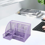 Maxbell Mesh Pen Holder Desk Tidy Wiremesh Desk Organiser for Office School Staplers violet
