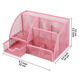 Maxbell Mesh Pen Holder Desk Tidy Wiremesh Desk Organiser for Office School Staplers pink