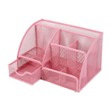 Maxbell Mesh Pen Holder Desk Tidy Wiremesh Desk Organiser for Office School Staplers pink