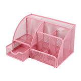 Maxbell Mesh Pen Holder Desk Tidy Wiremesh Desk Organiser for Office School Staplers pink