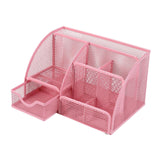 Maxbell Mesh Pen Holder Desk Tidy Wiremesh Desk Organiser for Office School Staplers pink