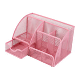 Maxbell Mesh Pen Holder Desk Tidy Wiremesh Desk Organiser for Office School Staplers pink