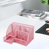 Maxbell Mesh Pen Holder Desk Tidy Wiremesh Desk Organiser for Office School Staplers pink