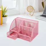 Maxbell Mesh Pen Holder Desk Tidy Wiremesh Desk Organiser for Office School Staplers pink