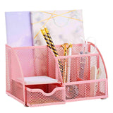Maxbell Mesh Pen Holder Desk Tidy Wiremesh Desk Organiser for Office School Staplers pink