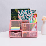 Maxbell Mesh Pen Holder Desk Tidy Wiremesh Desk Organiser for Office School Staplers pink