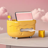 Maxbell Tissue Box Organizer Elegant with Pen Remote Control Decorative Box for Home Beige