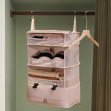 Maxbell Hanging Travel Shelves Bag Packing Cube Portable with Hook Luggage Organizer Khaki