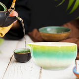 Maxbell Matcha Bowl with Spout Handcrafted Home Making Tools Tea Bowl for Tea Lovers Green