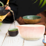 Maxbell Matcha Bowl with Spout Handcrafted Home Making Tools Tea Bowl for Tea Lovers Pink