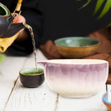 Maxbell Matcha Bowl with Spout Handcrafted Home Making Tools Tea Bowl for Tea Lovers Purple