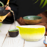 Maxbell Matcha Bowl with Spout Handcrafted Home Making Tools Tea Bowl for Tea Lovers Yellow
