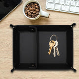 Maxbell PU Leather Desktop Storage Tray Compact Organization for Keys Phone Bathroom Black