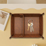 Maxbell PU Leather Desktop Storage Tray Compact Organization for Keys Phone Bathroom Dark Brown