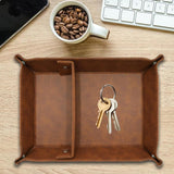 Maxbell PU Leather Desktop Storage Tray Compact Organization for Keys Phone Bathroom Dark Brown
