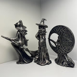 Maxbell Halloween Figurine Witch Statue Decorative Sculpture for Fireplace Home Desk Take a broom