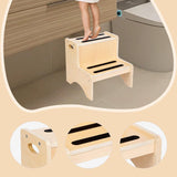 Maxbell 2 Step Stool for Kids with Handles Versatile Portable Bathroom Sink Non Slip Wood