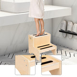 Maxbell 2 Step Stool for Kids with Handles Versatile Portable Bathroom Sink Non Slip Wood