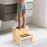 Maxbell 2 Step Stool for Kids with Handles Versatile Portable Bathroom Sink Non Slip Wood