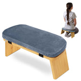 Maxbell Meditation Bench Comfortable with Soft Cushion Folding Wooden Kneeling Stool Gray Blue