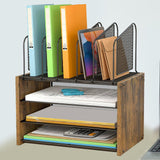 Maxbell 4 Tier Wood Desk Organizer Paper Letter Tray Organiser for Letters Documents Without Drawer