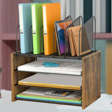 Maxbell 4 Tier Wood Desk Organizer Paper Letter Tray Organiser for Letters Documents Without Drawer