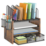 Maxbell 4 Tier Wood Desk Organizer Paper Letter Tray Organiser for Letters Documents and Drawer