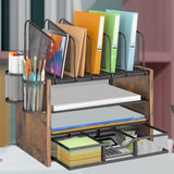 Maxbell 4 Tier Wood Desk Organizer Paper Letter Tray Organiser for Letters Documents and Drawer