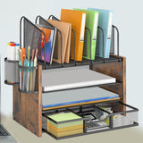 Maxbell 4 Tier Wood Desk Organizer Paper Letter Tray Organiser for Letters Documents and Drawer