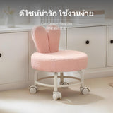 Maxbell Rolling Stool with Backrest, Cute hare Ear rotating Ottoman, 360° quiet Universal casters, Plush Lambswool seat pad, Adjustable Low & High Height, Ergonomic Kids & Adult Chair for Home, Living Room, Entryway Muted Pink