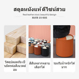 Maxbell Leather Ottoman, Round Stool with High-Elastic Sponge, Modern Accent Rustic Footrest, Multi-Functional Shoe Bench for Entryway & Living Room, Wood Frame, 32cm Dia, 35cm/40cm Height, Assorted hues Vibrant Orange White