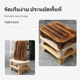 Maxbell 1-Piece hardwood Wood Small Footstool, Beech Step Stool, Multi-Functional Wooden Ottoman, Modern Minimalist Foot Rest for Bedroom, Sofa, Under Desk, Shoe Bench, Easy to Clean, No Assembly Pine 12 Carbonized