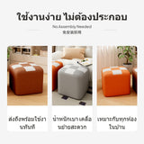 Maxbell Small Wooden Stool, paw-resistant Resistant Leather Upholstery, Modern Minimalist Design, Multi-Height Padded Footstool, nesting Ottoman, connectable design Accent for Living Room, Entryway, Bedroom Orange 40H