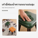 Maxbell Wooden Small Stool, olive Oil Wax Leather Ottoman, Mushroom Bench for Living Room & Entryway, Soft Upholstered Shoe Bench, Low Modern Minimalist Stepping Stool for Home Button Gray