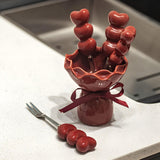 Maxbell Fruit Fork with Holder Ceramic Storage Jar Creative Salad Forks Set for Cake Red Jar