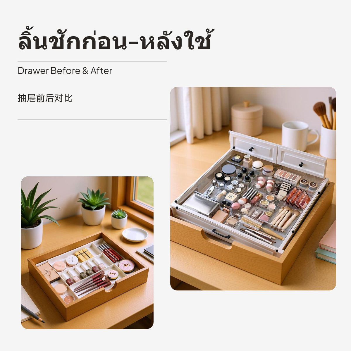 Expandable Drawer Organizer, Transparent Storage Box, PP Partition for Kitchen, Bathroom, Makeup, Multipurpose Divider G White