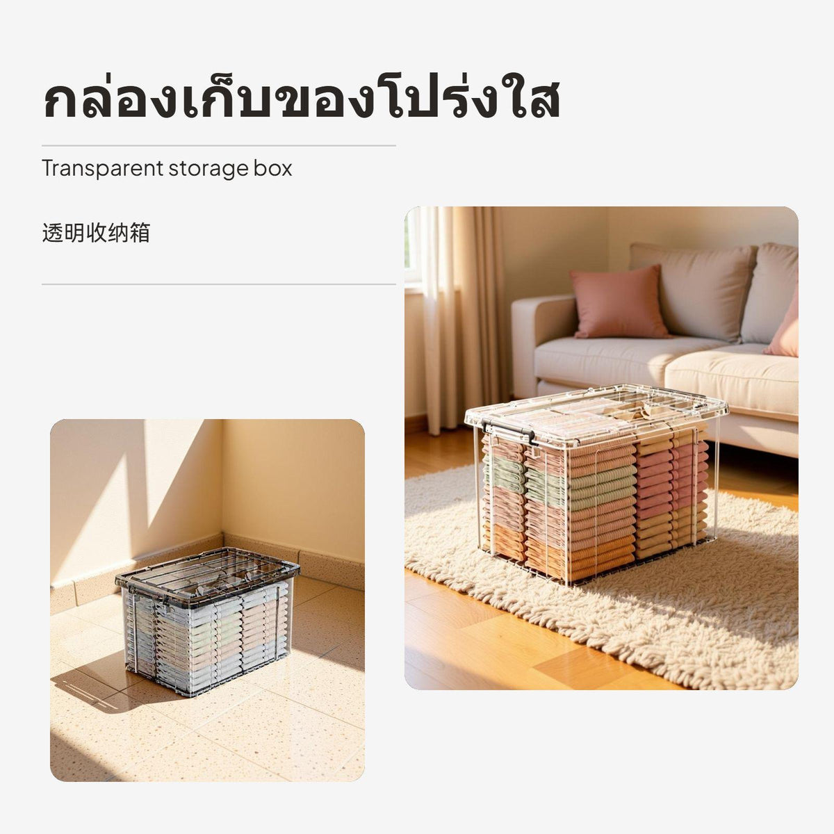 Large transparent acrylic Storage Bin, Stackable Organizer Box with Lid & Handles, Multi-Size choices for Home Closet L Tall Transp 1 Pack