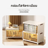 Foldable Storage Box, Large Capacity Organizer with casters, Transparent Front Door for Books, Clothes, Toys, Stackable for Bedroom, Living Room, Kids’ Room Medium